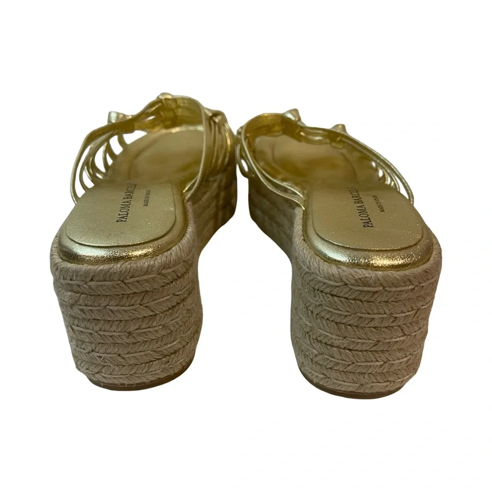 Paloma Barcelo "Jama" Gold Leather Sandals Women's Espadrilles Made in Spain, 38 - Picture 9 of 11